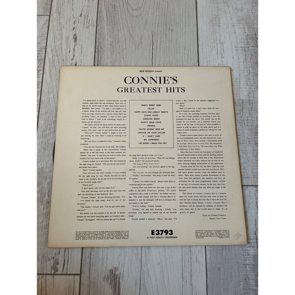 Connies Greatest Hits Vinyl Record MGM E3793 12" LP 1960 Classic Pop Album - Picture 2 of 5